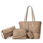 Women Fashion Casual Solid Color Crocodile Woven Tote Bag Four-Piece Bag Set - Image 8