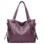 Wholesale Women Fashion Casual Solid Color Pu Soft Leather Large Capacity Water-Repellent Tote Bag
