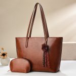 Wholesale Women Fashion Casual Solid Color Tote Bag Two-Piece Bag Set - Image 3