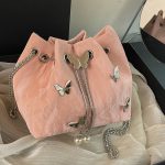Women Fashion Solid Color Butterfly Decoration Bucket Shoulder Bag - Image 2