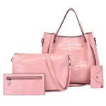 Wholesale Women Fashion Casual Solid Color Large Capacity Crocodile Pattern Handbag Four-Piece Bag Set - Image 2