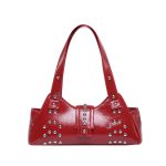 Wholesale Women Fashion Punk Oil Wax Rivet Solid Color Shoulder Bag - Image 8