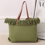 Wholesale Women Fashion Casual Solid Color Large Capacity Tassel Woven Tote Bag - Image 8