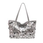 Women Fashion Casual Solid Color Sequins Large Capacity Shoulder Bag - Image 8
