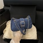 Wholesale Women Fashion Casual Solid Color Chain Belt Denim Shoulder Bag - Image 8