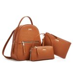 Wholesale Women Fashion Casual Solid Color Large Capacity Backpack Three-Piece Bag Set