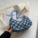 Wholesale Women Fashion Casual Denim Canvas Checkerboard Chain Shoulder Bag - Image 8