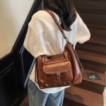 Women Fashion Retro Casual Solid Color Large Capacity Multifunctional Shoulder Bag - Image 8