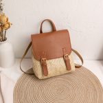 Wholesale Women Fashion Casual Contrast Color Woven Straw Backpack - Image 8