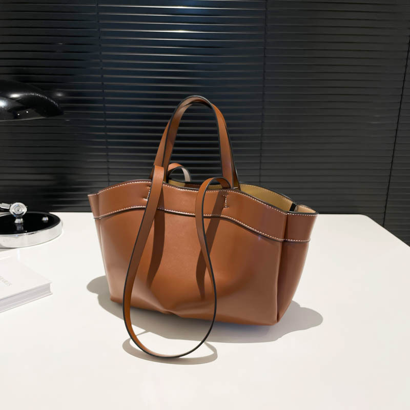 color_2-46 Women Fashion Casual Simple Solid Color Large Capacity Handbag - Image 1