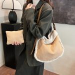 Wholesale Women Fashion Casual Solid Color Frosted Suede Plush Large Capacity Shoulder Bag - Image 7