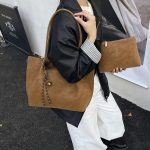 Women Fashion Retro Solid Color Large Capacity Tote Bag Two-Piece Bag Set - Image 8