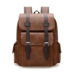 British Retro Soft Pu Leather Backpack Casual Large Capacity Travel Belt Buckle Backpack - Image 7