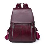 Wholesale Women Simple Large Capacity Fashion Retro Travel Schoolbag Pu Soft Leather Backpack - Image 8