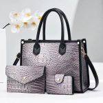 Wholesale Women Fashion Casual Crocodile Large Capacity Handbag Three-Piece Bag Set - Image 7