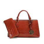 Wholesale Women Fashion Casual Solid Color Crocodile Pattern Handbag Two-Piece Bag Set