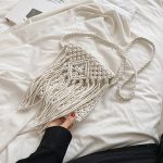 Women Casual Boho Solid Color Tassel Woven Vacation Shoulder Bag - Image 7