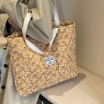 Women Fashion Casual Corduroy Floral Printed Large-Capacity Tote Bag - Image 6