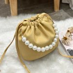 Women Fashion Elegant Solid Color Pearl Bucket Shoulder Bag - Image 6