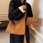 Women Fashion Casual Solid Color Suede Large Capacity Shoulder Bag - Image 7