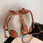 Wholesale Women Fashion Casual Canvas Color Contrast Bucket Shoulder Bag
