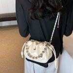 Women Fashion Elegant Solid Color Beaded Shoulder Bag - Image 7