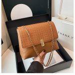 Women Fashion Solid Color Splicing Chain Shoulder Bag - Image 8