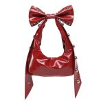 Women Fashion Solid Color Rivet Bowknot Oil Wax Leather Shoulder Bag - Image 7