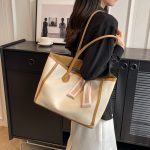 Wholesale Women Fashion Casual Simple Color Contrast Large Capacity Tote Bag - Image 8