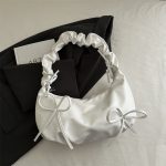 Fashion Design Pleated Solid Color Shoulder Strap Bow Shoulder Bag - Image 8