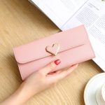 Wholesale Women Basic Heart Decoration Flap Design Solid Color PU Purse - Image 9