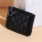Women Fashion Solid Color Rhombic Quilted Zipper Mini PU Wallet - Image 9