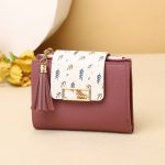 Wholesale Women Fashion Leaf Print Tassel Pendant Square Mini Wallet - Image 9