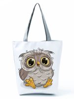 Wholesale Simple White Creative Cartoon Owl Print Shopping Bag - Image 28