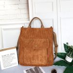 Women Casual Solid Color Corduroy Large Capacity Handheld One Shoulder Canvas Bag - Image 10