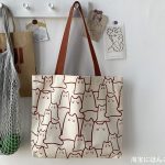 Wholesale Women Simple Cute Cat Line Print Large Capacity Canvas Tote Bag - Image 8