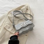 Wholesale Women Fashion Elegant Solid Color Pearl Handheld Bowknot Buckle Crossbody Bag - Image 9