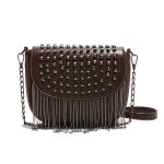 Wholesale Women Fashion Solid Color Tassel Rivet Crossbody Bag - Image 9