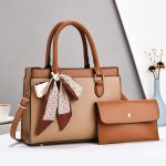 Women Fashion Causal Color Block Litchi Pattern Large Capacity Handbag Bag Two-Piece Set - Image 8