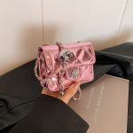 Wholesale Women Fashion Solid Color Patent Leather Bright Mini Rhomboid Chain Crossbody Bag