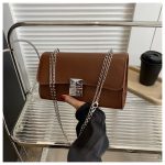 Women Fashion Simple Solid Color Rectangle Chain Crossbody Bag - Image 9