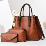 Women Retro Casual Solid Color Soft PU Handbag Three-Piece Set - Image 6