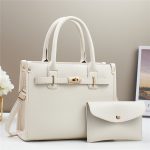 Women Fashion Casual Solid Color Large Capacity Handbag Two-Piece Set - Image 2