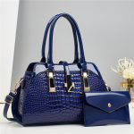 Wholesale Women Fashion Casual Solid Color Bag Crocodile Pattern Platinum Bright Leather Handbag Set - Image 2