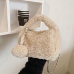 Wholesale Women Fashion Cute Solid Color Fluffy Plush Handbag - Image 6