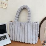 Wholesale Women Fashion Solid Color Plush Large Capacity Square Tote Bag - Image 6