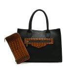 Wholesale Women Fashion Bag Colorblock Litchi Pattern Large Capacity Handbag Two-Piece Set - Image 8