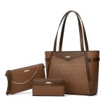 Women Fashion Retro Simple Color Block Pattern Printed Handbag Bag Three-Piece Set - Image 8