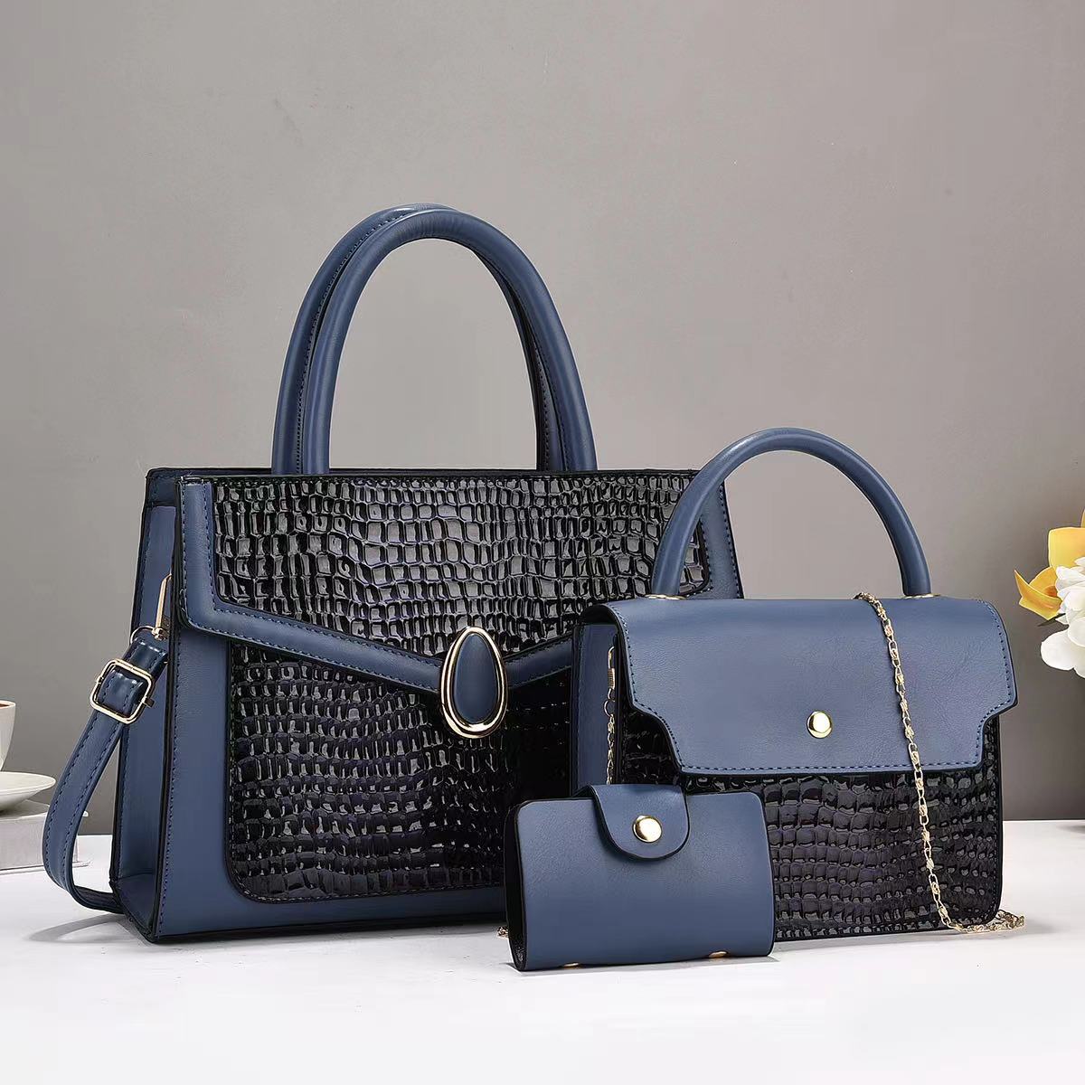color_3-274 Wholesale Women Elegant Stone-Print Large-Capacity Handbag Sets - Image 1