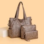 Wholesale Women Fashion Retro Solid Color Large Capacity Shoulder Bag Three-Piece Bag Set - Image 9